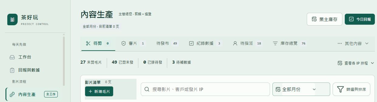 短影音剪輯進度管理